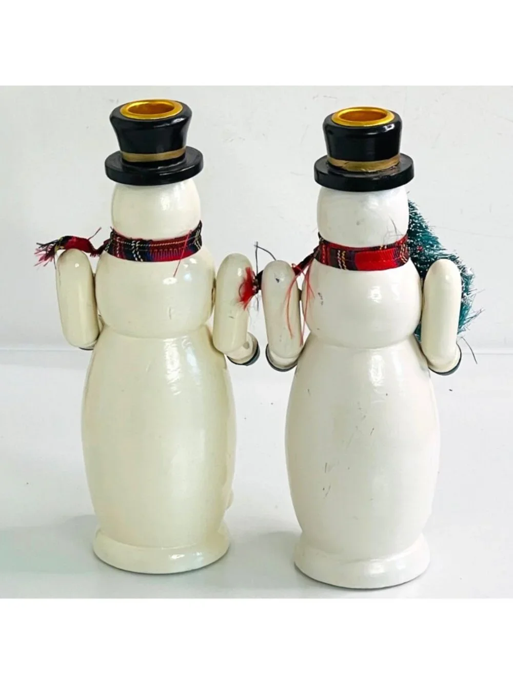 Vintage 1990s Christmas Wooden Snowman Candlestick Holder Taper 9
